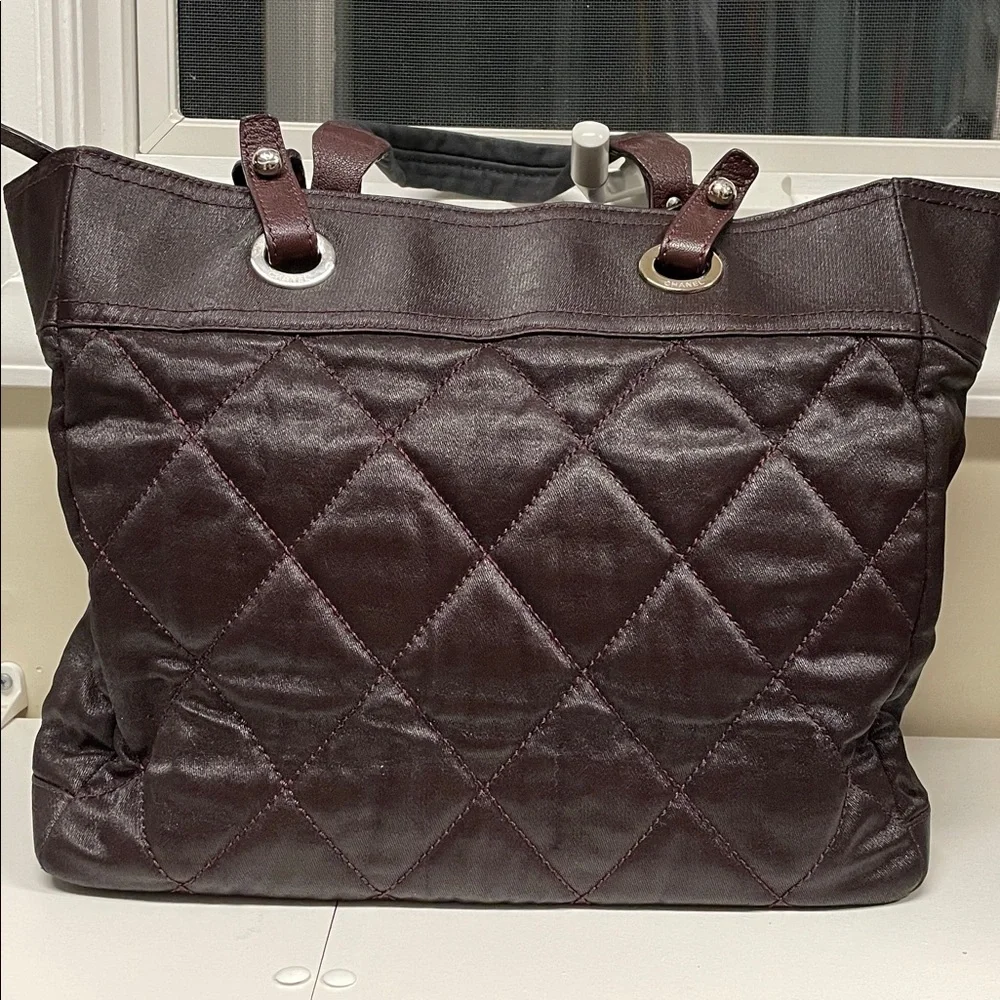Authentic CHANEL Paris Biarritz Coated Canvas Tote Bag Burgundy - Picture 7 of 17